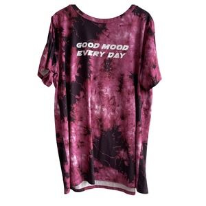 Good Mood Every Day Tie Dye T‎ Shirt Dress Pink Black Relaxed Fit 2XL